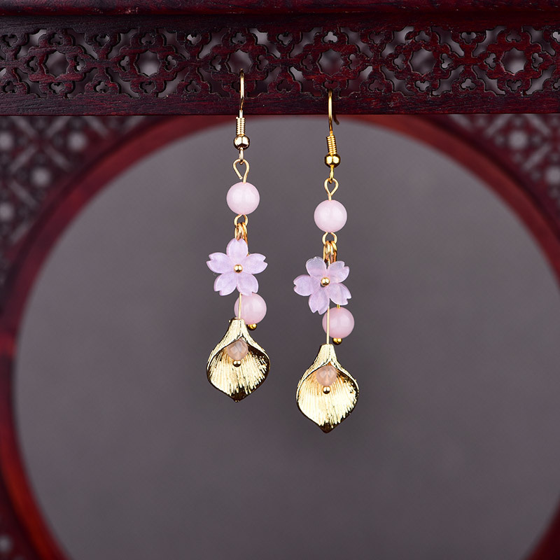 Jewelry Making Jewelry - Pembe Doğal Yeşim Çiçek Küpe Kadınlar