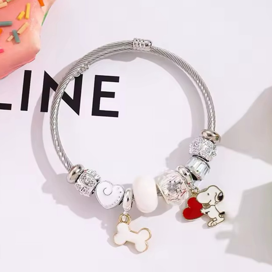 Jewelry Making Parts - Sevimli Karikatür Snoopy Kemik Kalp Boncuklu