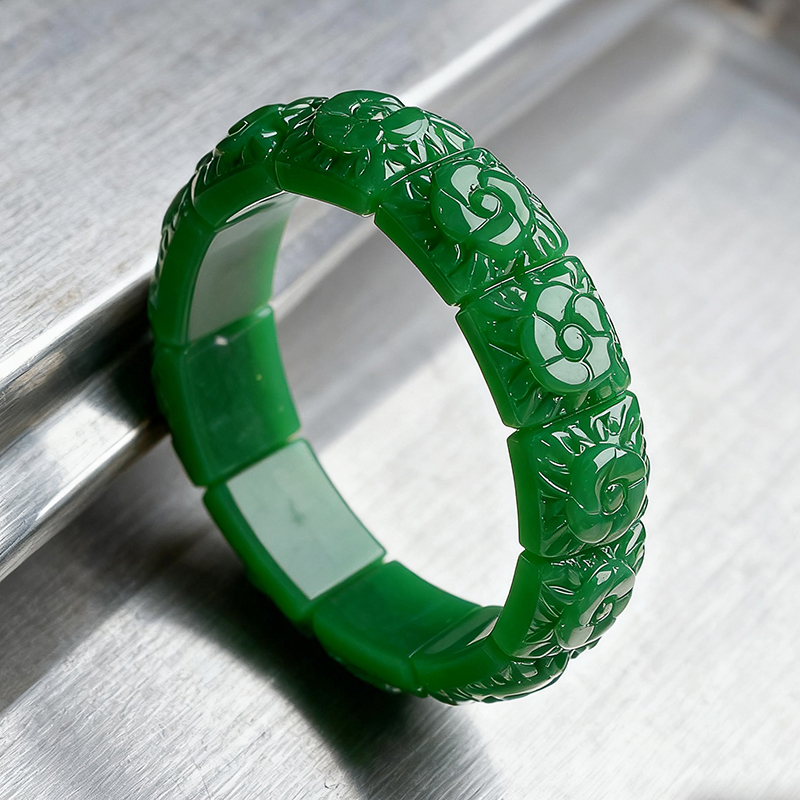 Jewelry Making Jewelry - Gerçek Yeşim Çiçek Bilezik Bileklik Tasarımcı