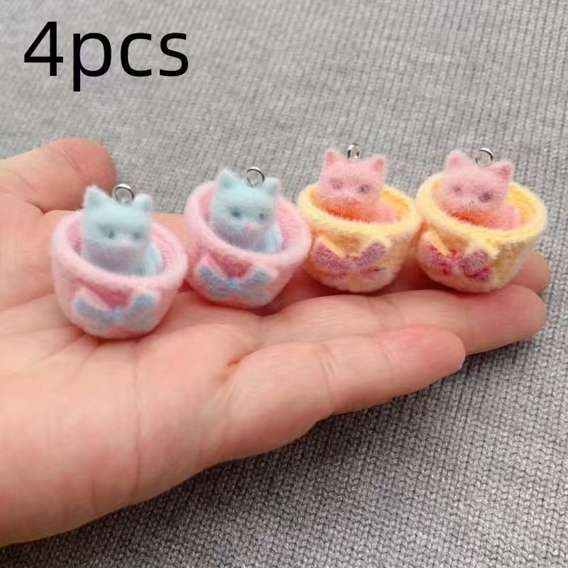 4 adet 3D peluş reçine kedi ko - Jewelry Making Jewelry incelemesi ve fiyatı